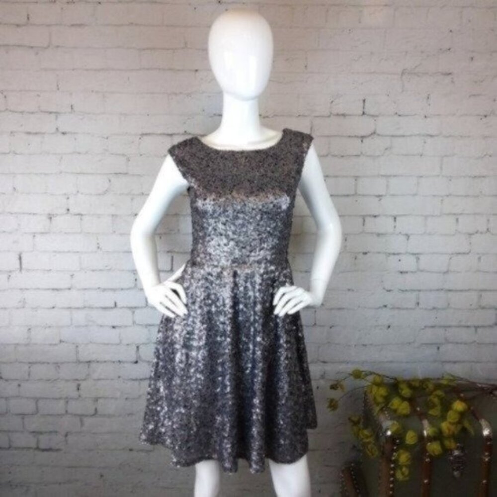 Adelyn Rae Matte Silver Sequin Mini Fit And Flare Dress Size Small